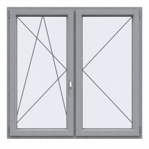 Stulpfenster Grau beidseitig 2 flg. D/DK Kunststofffenster mit Stulp, Fenstermaxx24