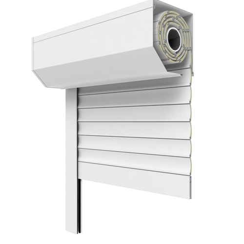 Drutex Vorsatzrollladen 1600x1200 mit Schalter | Führungsschiene und Kastenfarbe: Weiß | Panzer und Endleiste: Grau Aluminium