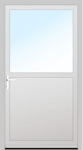 Aluplast PVC Nebeneingangstür 980 x 1980 (Gesamt mit Zusätzen: B 980 x H 1980) Innen: Weiss (ohne Dekorfarbe) Aussen: Grau (AP 34)