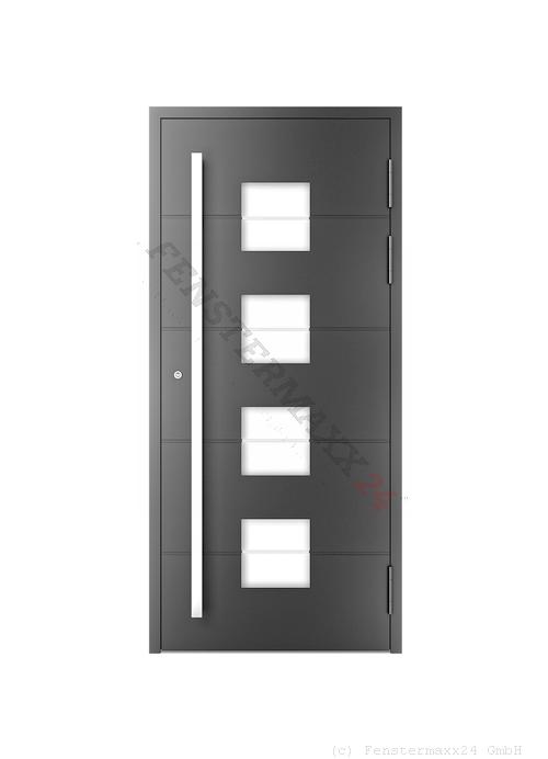 Drutex ALU Haustür 1100 x 2100 (Gesamt mit Zusätzen: B 1100 x H 2100) Innen: Anthrazitgrau, - RAL 7016 Feinstruktur Aussen: Anthrazitgrau, - RAL 7016 Feinstruktur